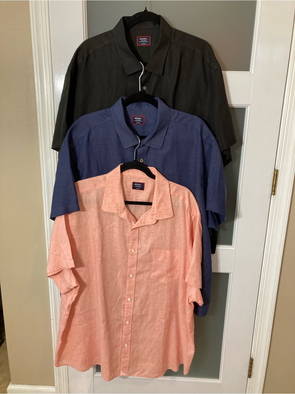 LOT OF 3 UNTUCKit XXXL Men's Short Sleeve Linen Shirts Navy, Black, Reddish Pink